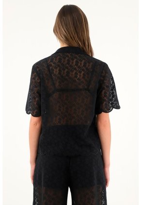 Tennis Camisa Tipo Bowling En Encaje Negra Para Mujer