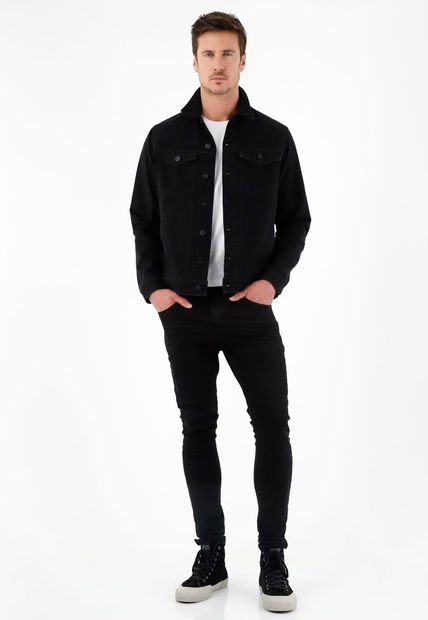 Chaqueta Negra En Denim Para Hombre