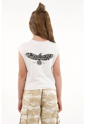 Camiseta Blanca Con Estampado En Espalda Para Niña