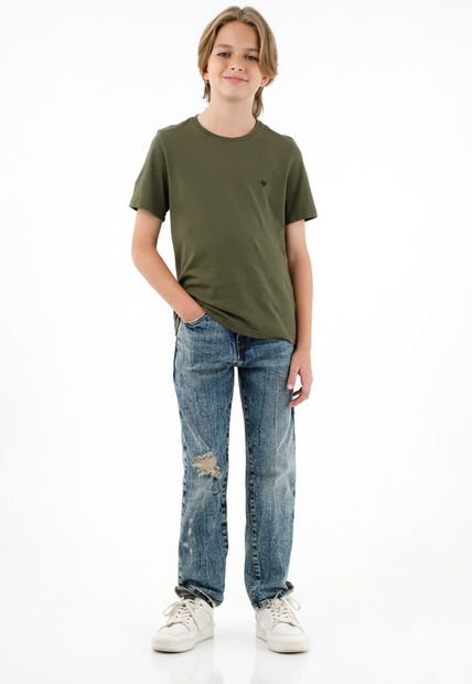 Camiseta Verde Cuello Redondo Para Niño