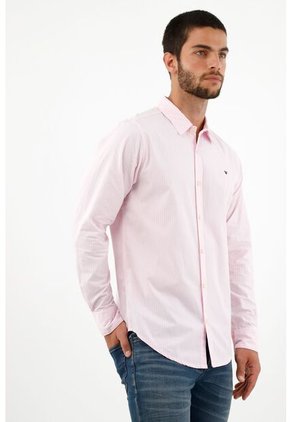 Camisa Con Diseño A Rayas Rosada Para Hombre