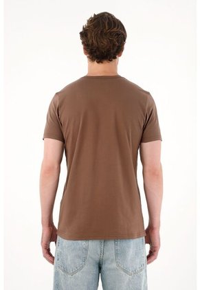 Tennis Camiseta Manga Corta Con Raqueta Bordada Café Para Hombre