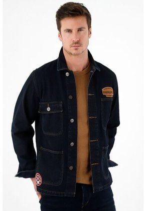 Tennis Abrigo Azul Con Bolsillos De Parche Para Hombre