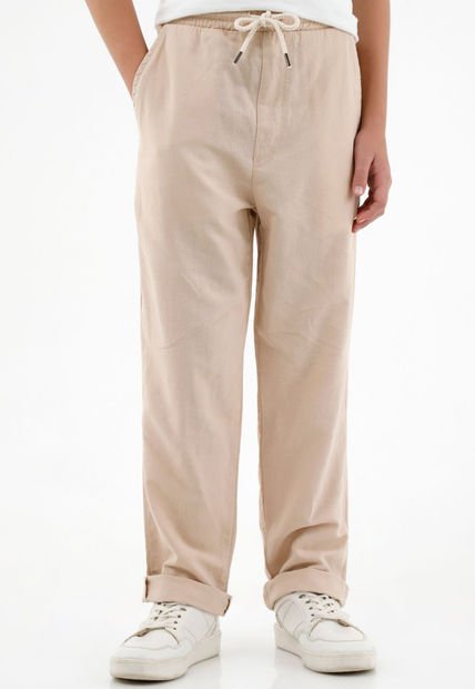 Pantalón Recto Con Pretina Elástica Café Para Niño