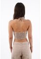 Tennis Top Halter Para Mujer De Algodón Beige Corto Con Tiras de Tennis