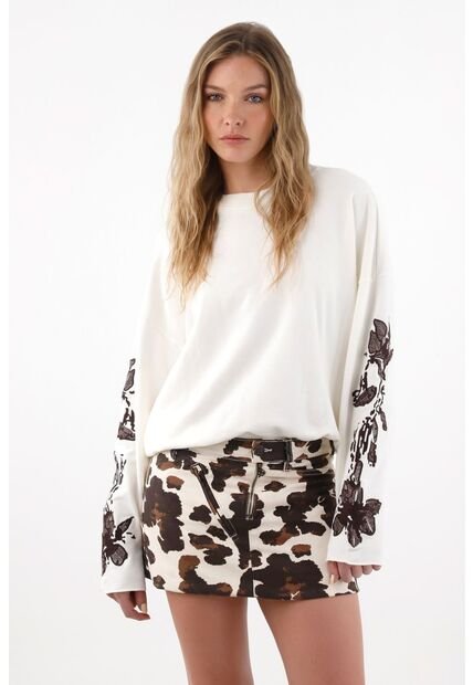 Tennis Buzo Manga Amplia Con Bordados Crudo Para Mujer