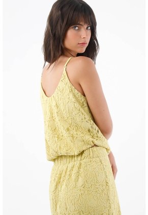 Tennis Top De Tiras Para Mujer En Encaje De Algodón Amarillo Fit Relajado Con Escote Cruzado