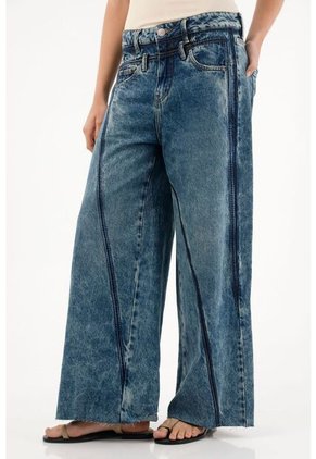 Tennis Jean Wide Leg Multibolsillos Azul Para Mujer