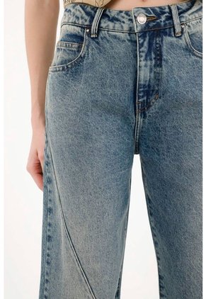 Tennis Jean Wide Leg Tiro Alto Azul De Silueta Ajustada Para Mujer