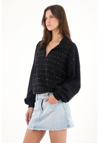 Tennis Buzo En Burda Con Aplique Brillantes Negro Para Mujer Tennis