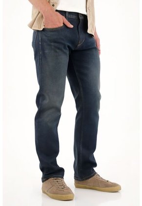 Tennis Jean Recto Con Efecto Resinado Azul Para Hombre