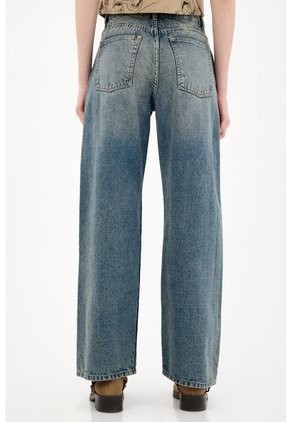 Tennis Jean Wide Leg Tiro Alto Azul De Silueta Ajustada Para Mujer