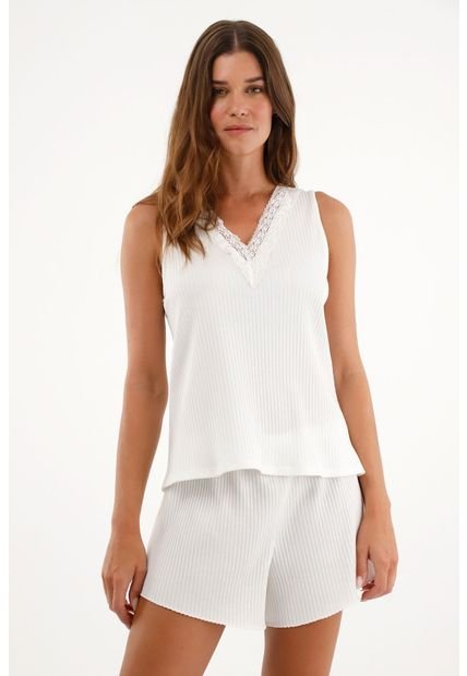 Pijama De Short Con Detalles De Encaje Para Mujer