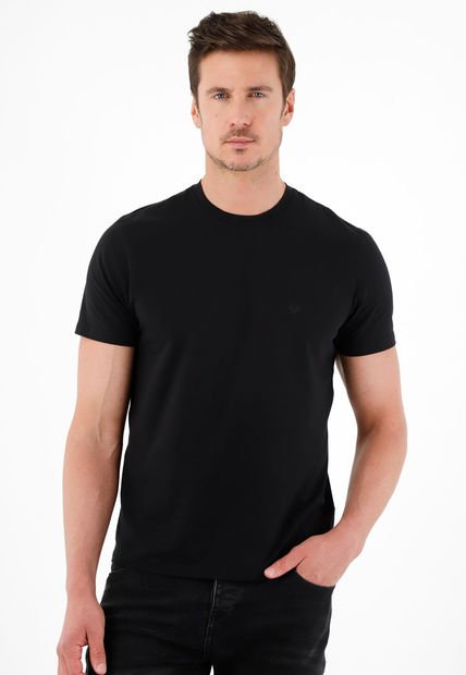Camiseta Cuello Redondo Negra Para Hombre