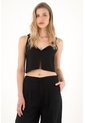 Tennis Camisa Crop En 100% Lino Negra Para Mujer de Tennis