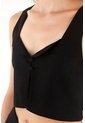 Tennis Camisa Crop En 100% Lino Negra Para Mujer de Tennis