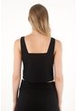 Tennis Camisa Crop En 100% Lino Negra Para Mujer de Tennis