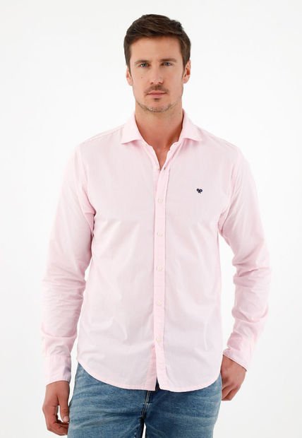 Camisa Cuello Francés Rosada Para Hombre