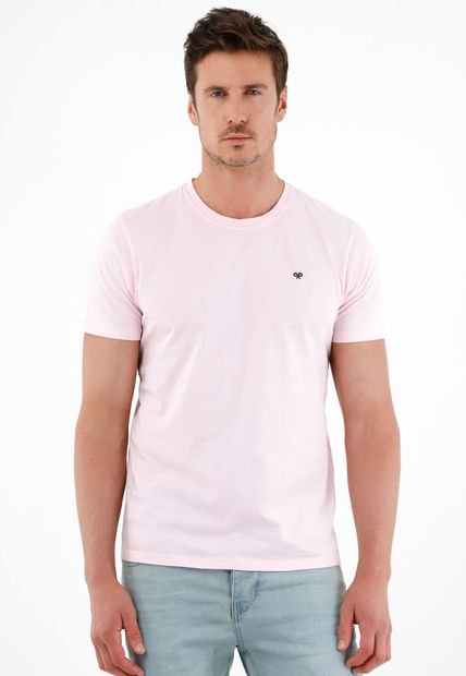 Camiseta Rosada Con Mini Raqueta Bordada Para Hombre