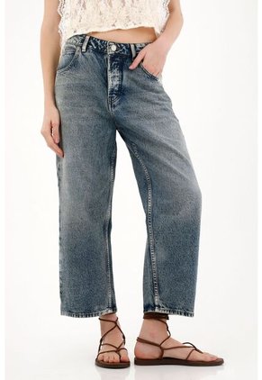 Tennis Jean Recto Con Ajuste De Botones Azul Para Mujer