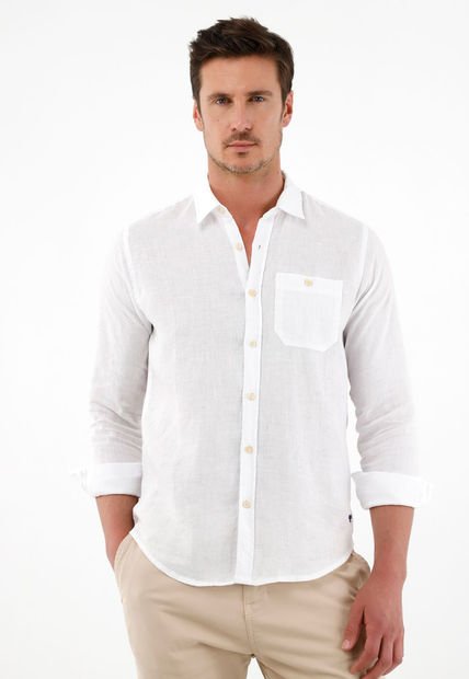 Camisa Blanca En Lino Para Hombre