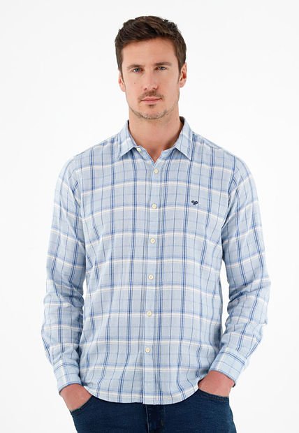 Camisa Con Diseño A Cuadros Azul Para Hombre