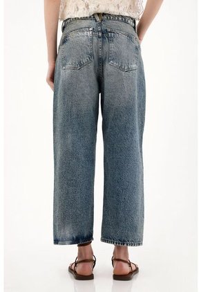 Tennis Jean Recto Con Ajuste De Botones Azul Para Mujer