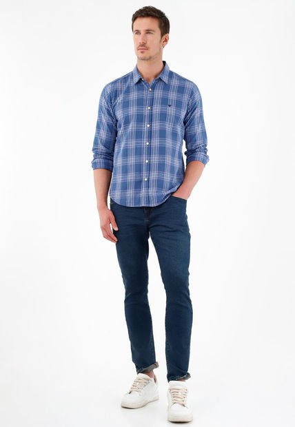 Camisa Con Diseño A Cuadros Azul Para Hombre