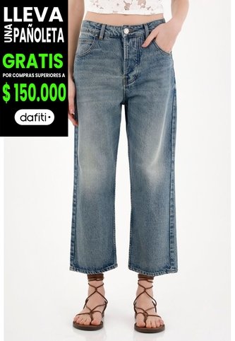 Tennis Jean Recto Tiro Medio Azul De Silueta Amplia Para Mujer Tennis