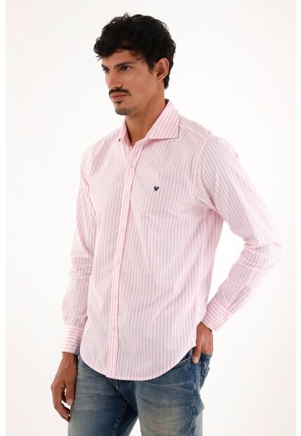 Camisa Rosada Manga Larga Con Diseño A Rayas Para Hombre