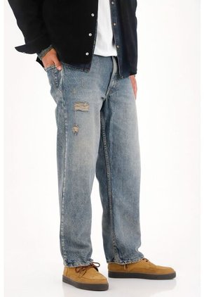 Tennis Jean Loose Con Desgastes Y Rotos Azul Para Hombre