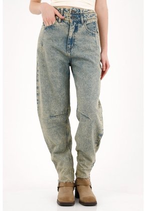 Tennis Jean Slouchy Con Doble Pretina Azul Para Mujer