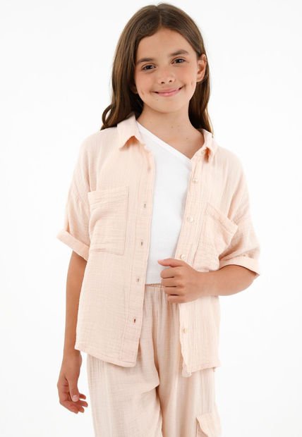 Camisa Crudo De Botones Para Niña