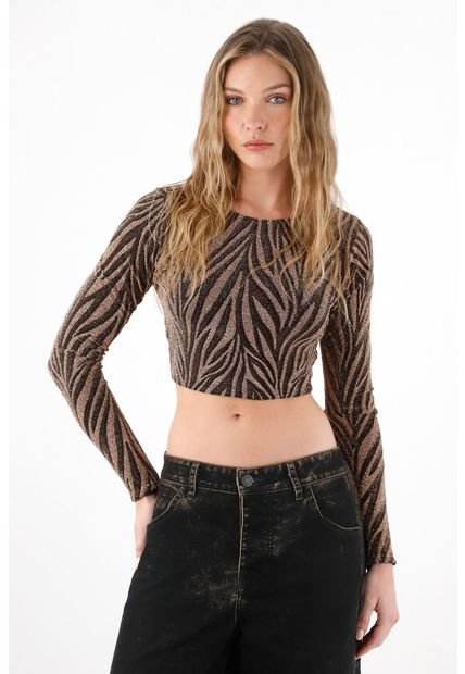 Camiseta Crop Animal Print Brillante Para Mujer