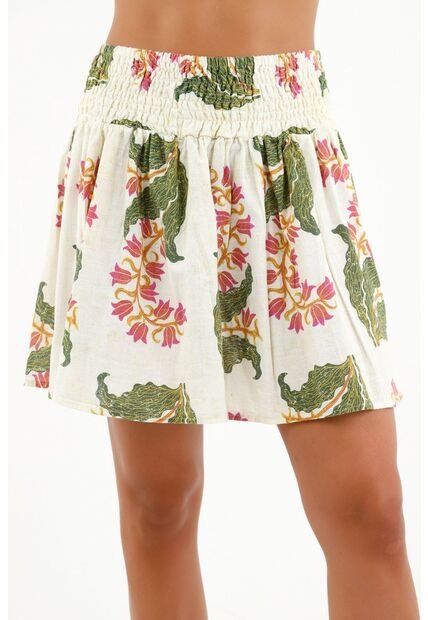 Falda Estampada Con Nido De Abeja En Cintura Para Mujer