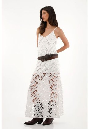 Tennis Vestido Largo Tejido Con Aberturas Crudo Para Mujer