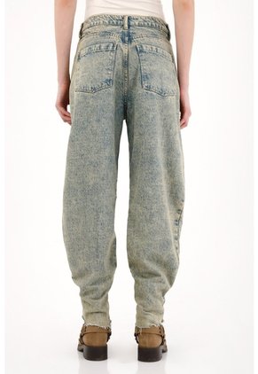 Tennis Jean Slouchy Con Doble Pretina Azul Para Mujer