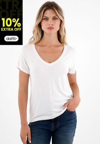 Camiseta Blanca Cuello V Para Mujer Tennis