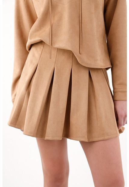 Falda Corta En Tela Suede Café Para Mujer