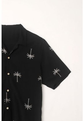 Tennis Camisa En Apariencia Lino Con Diseño De Palmeras Para Hombre