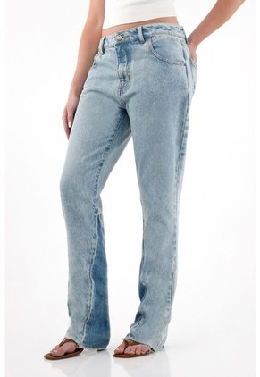 Tennis Jean Recto Tiro Medio Azul Con Cuello Definido Para Mujer