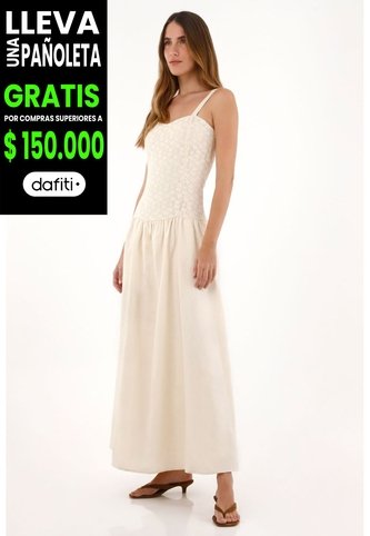 Tennis Vestido Largo Tipo Lino Con Tela Tejida Crudo Para Mujer Tennis