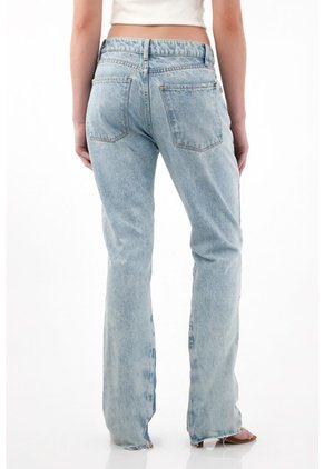Tennis Jean Recto Tiro Medio Azul Con Cuello Definido Para Mujer
