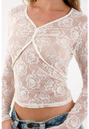 Tennis Camiseta En Encaje Manga Larga Crudo Para Mujer