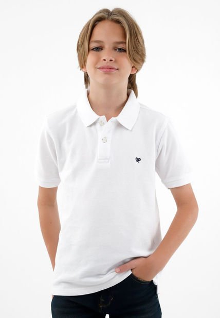 Polo Cuello Tejido Blanca Para Niño