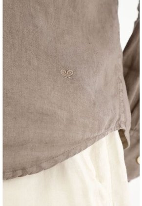 Camisa Café 100% Lino Para Hombre