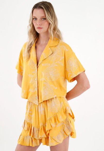 Camisa Amarilla Con Bordado De Flores Para Mujer