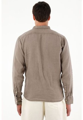 Camisa Café 100% Lino Para Hombre