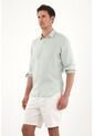 Tennis Camisa En 100% Lino Con Bordado Verde Para Hombre de Tennis