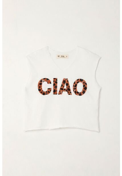 Camiseta Manga Sisa Con Estampado Blanca Para Niña